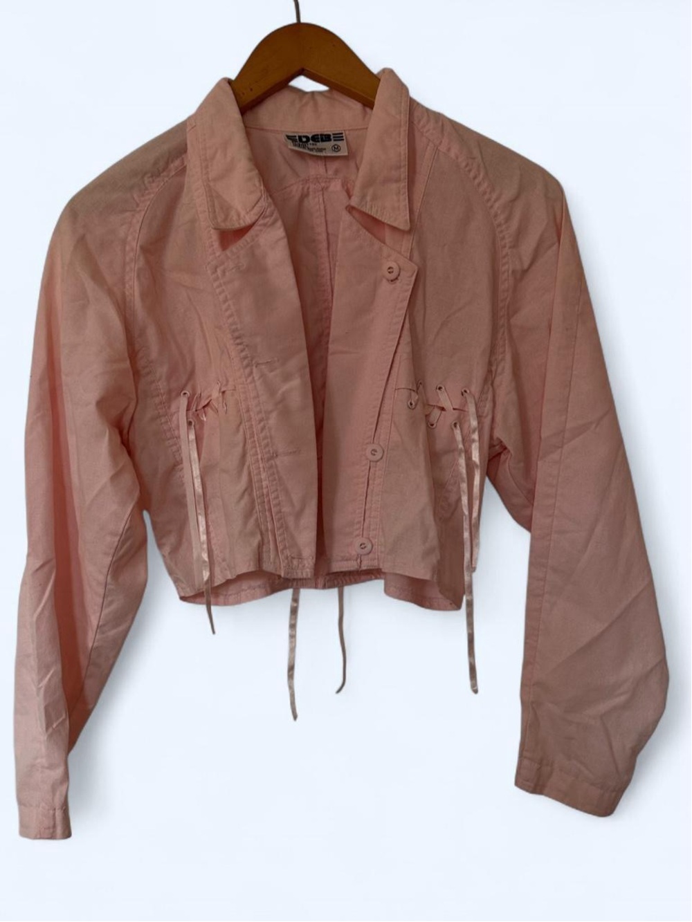 DEB Vintage Y2K Pink Ribbon Lace Up Corset Cropped Jacket M S